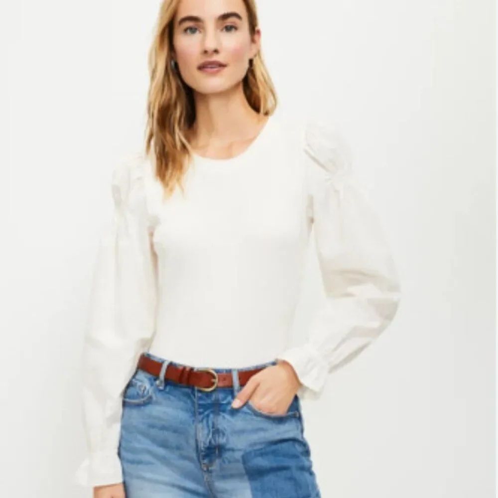 LOFT Ivory | Whisper White Mixed-Media Blouse - Size L - NWT